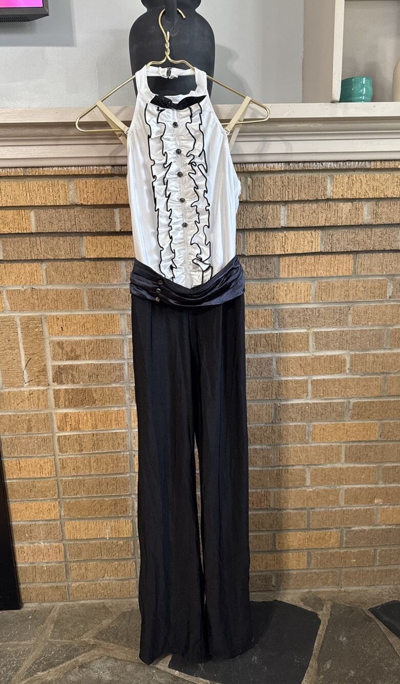 Revolution DanceWear White/Black Halter Tuxedo Jumpsuit Costume Y2K Wide leg